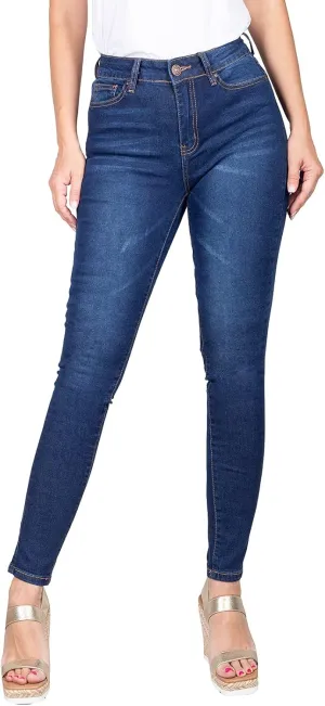 2LUV Women's Solid Stretchy 5 Pocket Skinny Jeans Denim, Denim Medium1 , 13
