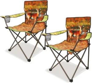 2Pack Folding Camping Chairs Portable Animal Print Collapsible Hunting Chair for Outdoor Travel, Patio, Beach, Fishing - Antelope