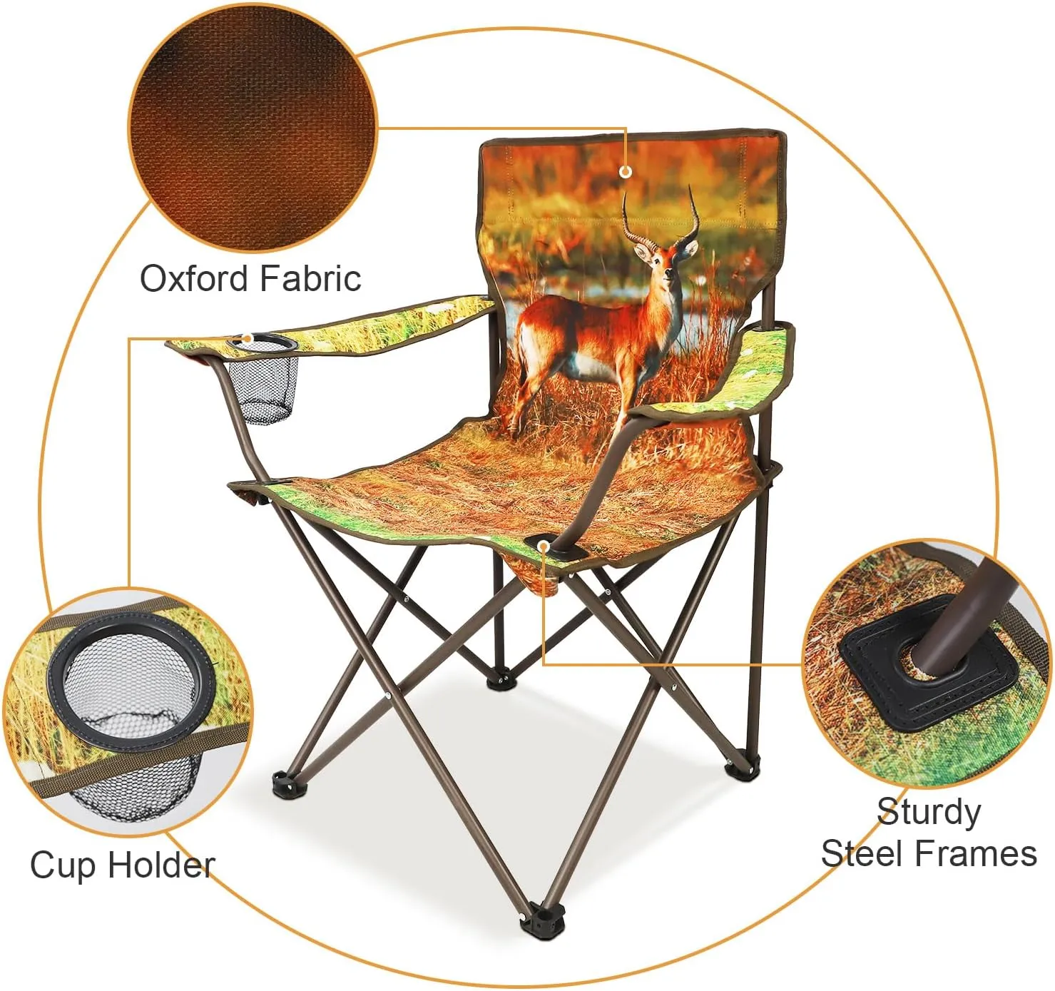 2Pack Folding Camping Chairs Portable Animal Print Collapsible Hunting Chair for Outdoor Travel, Patio, Beach, Fishing - Antelope