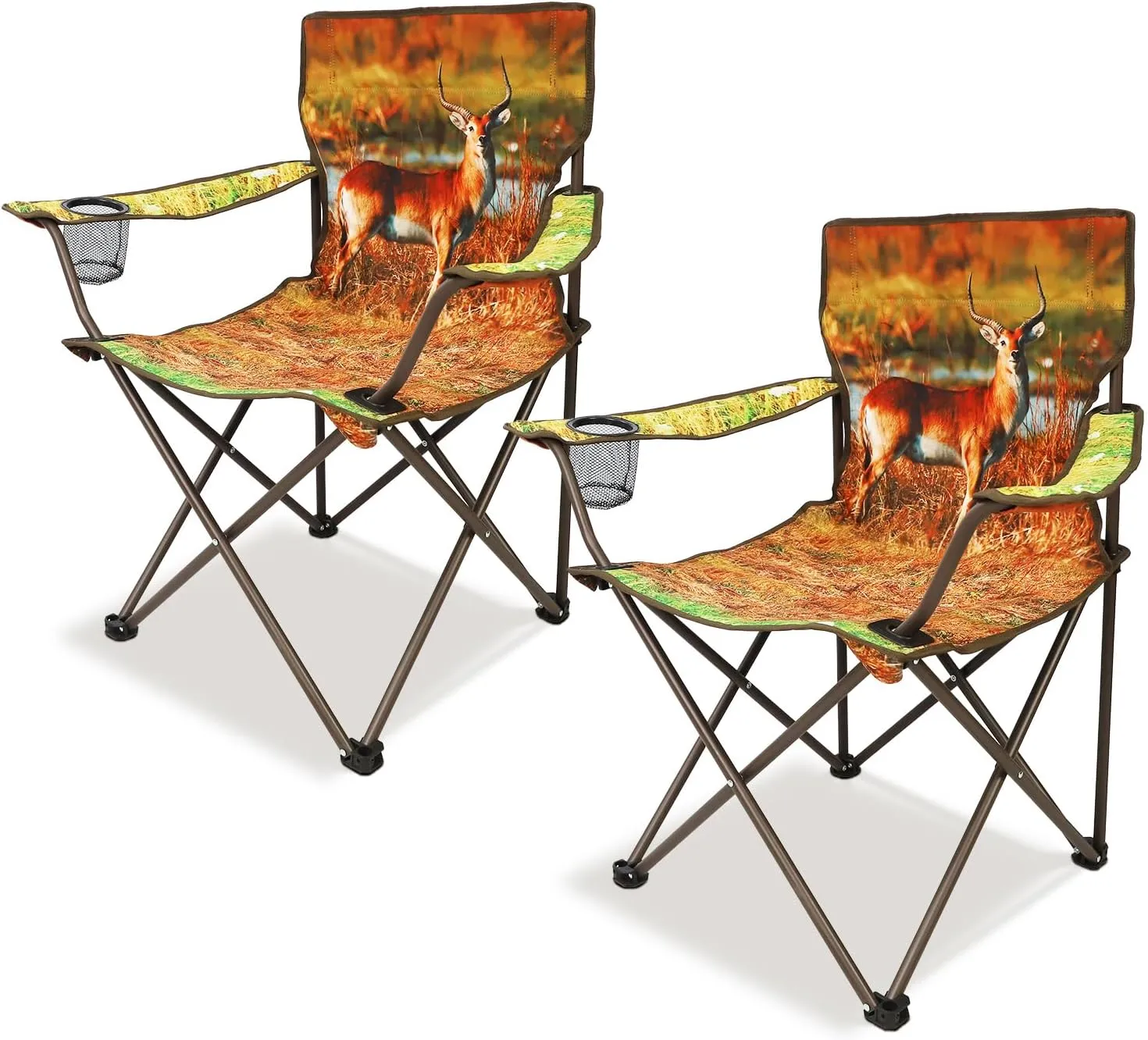 2Pack Folding Camping Chairs Portable Animal Print Collapsible Hunting Chair for Outdoor Travel, Patio, Beach, Fishing - Antelope