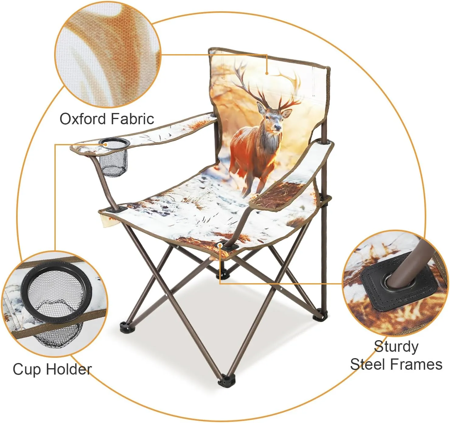 2Pack Folding Camping Chairs Portable Animal Print Collapsible Hunting Chair for Outdoor Travel, Patio, Beach, Fishing - Deer