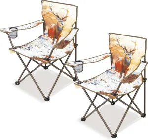 2Pack Folding Camping Chairs Portable Animal Print Collapsible Hunting Chair for Outdoor Travel, Patio, Beach, Fishing - Deer