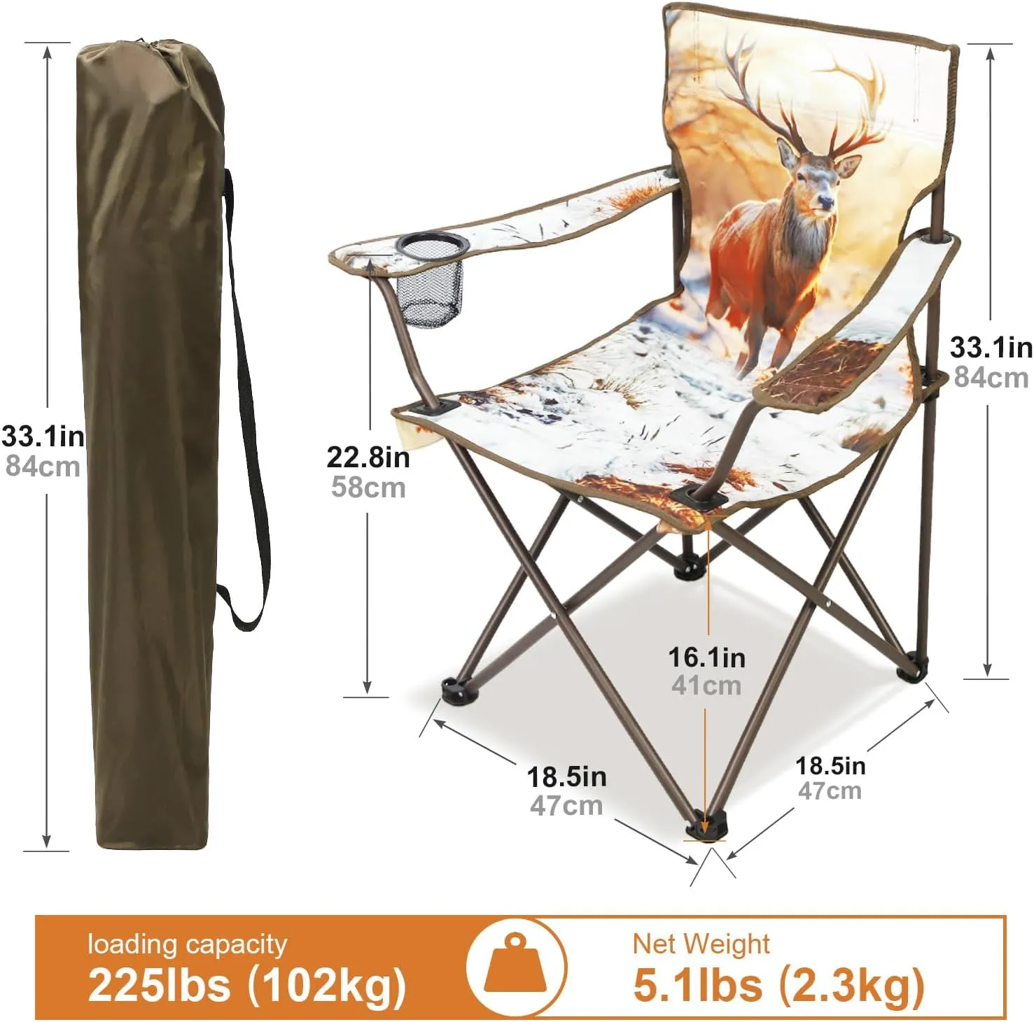 2Pack Folding Camping Chairs Portable Animal Print Collapsible Hunting Chair for Outdoor Travel, Patio, Beach, Fishing - Deer