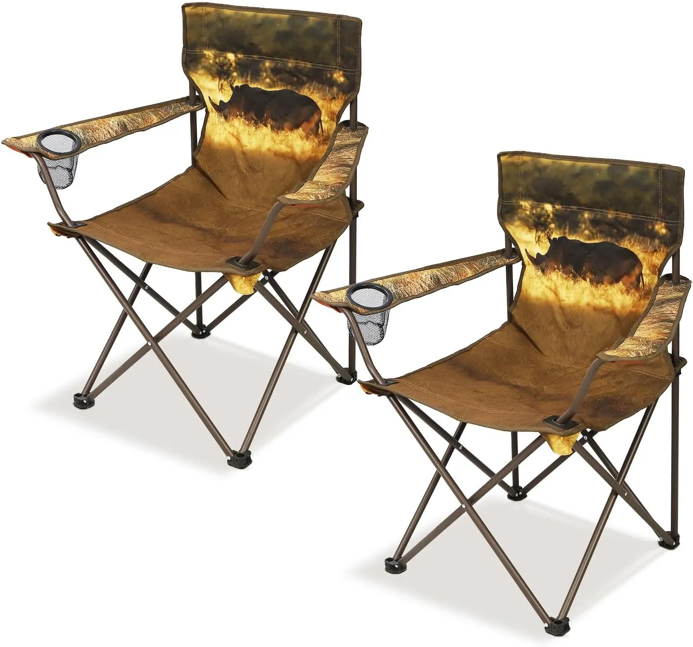2Pack Folding Camping Chairs Portable Animal Print Collapsible Hunting Chair for Outdoor Travel, Patio, Beach, Fishing - Rhinoceros