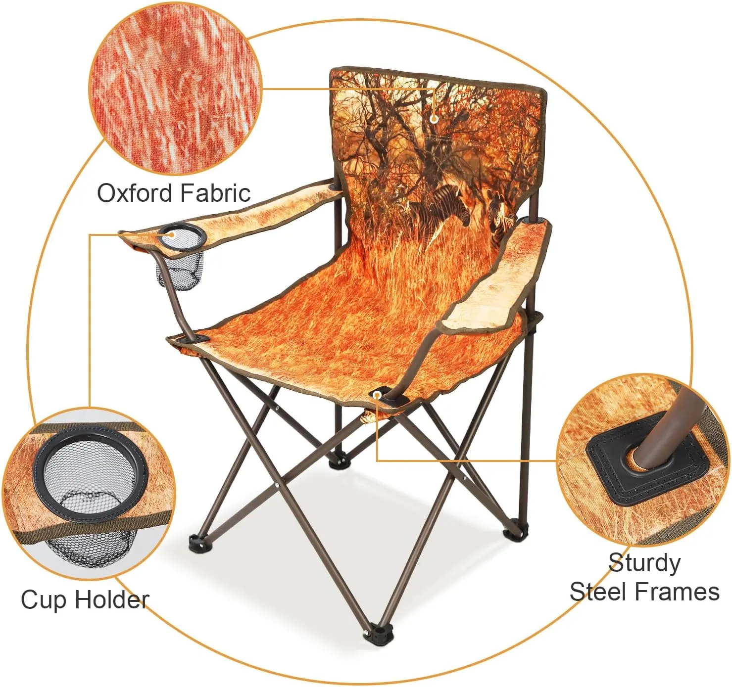 2Pack Folding Camping Chairs Portable Animal Print Collapsible Hunting Chair for Outdoor Travel, Patio, Beach, Fishing - Zebra