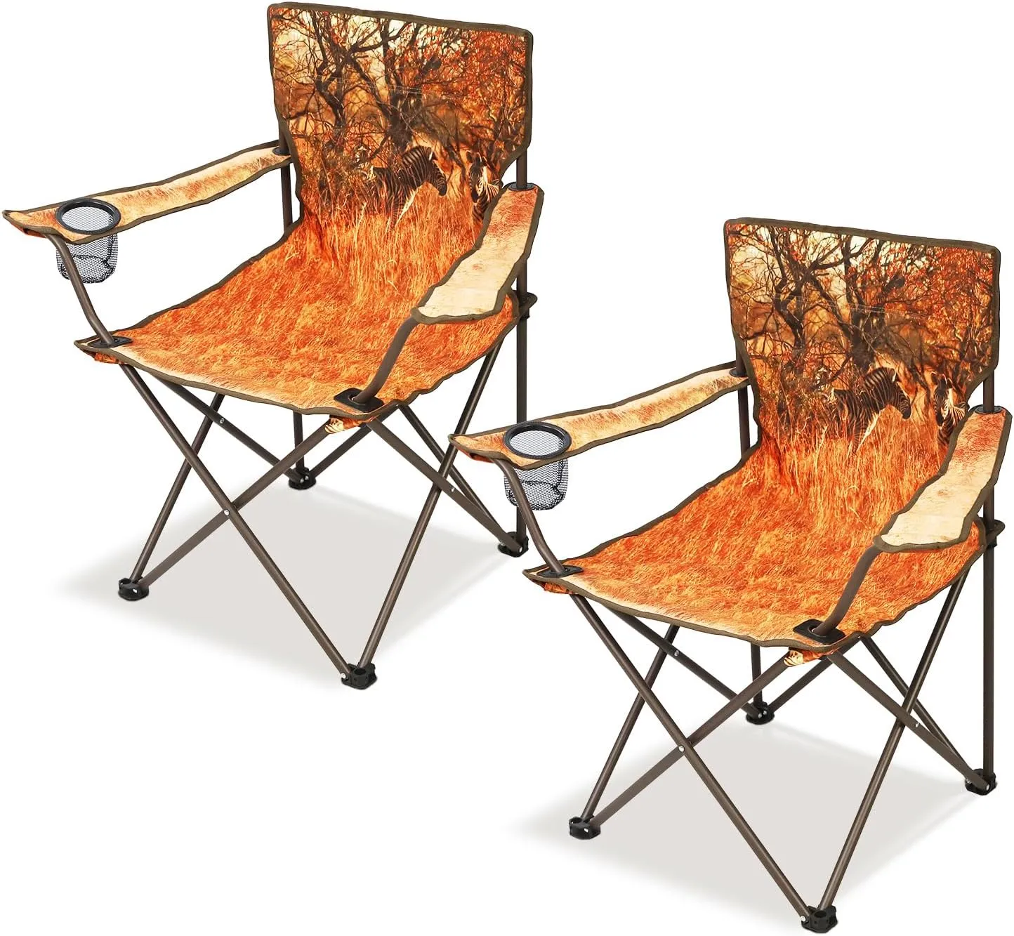 2Pack Folding Camping Chairs Portable Animal Print Collapsible Hunting Chair for Outdoor Travel, Patio, Beach, Fishing - Zebra