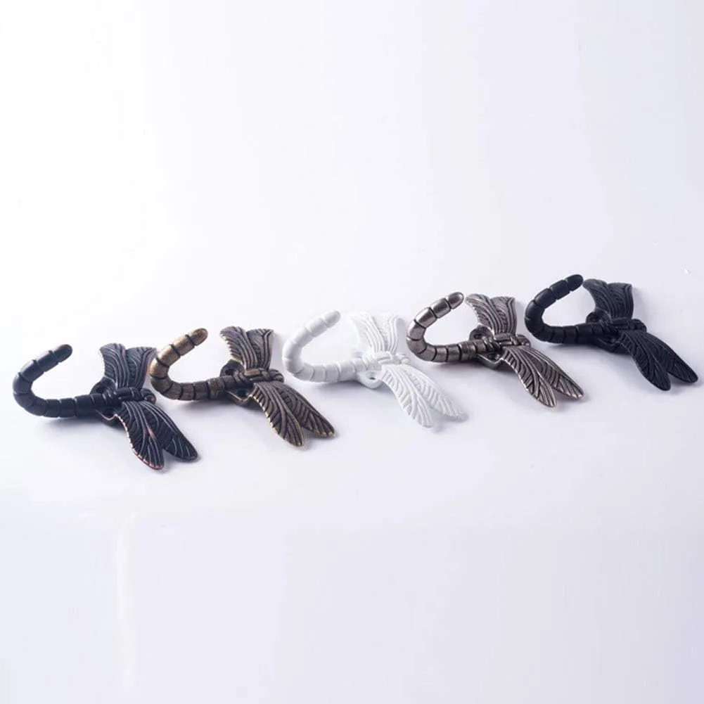 2pcs Dragonfly Coat Hooks Decorative Creativity Wall Mounted Hanger Hook for Home Handbag Key Towel Bathrobe (White)