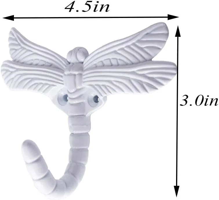 2pcs Dragonfly Coat Hooks Decorative Creativity Wall Mounted Hanger Hook for Home Handbag Key Towel Bathrobe (White)
