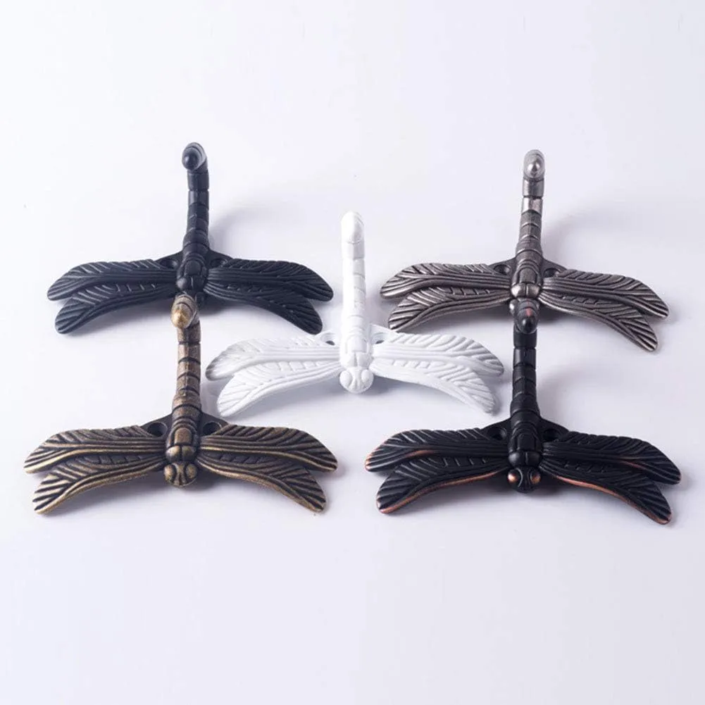 2pcs Dragonfly Coat Hooks Decorative Creativity Wall Mounted Hanger Hook for Home Handbag Key Towel Bathrobe (White)
