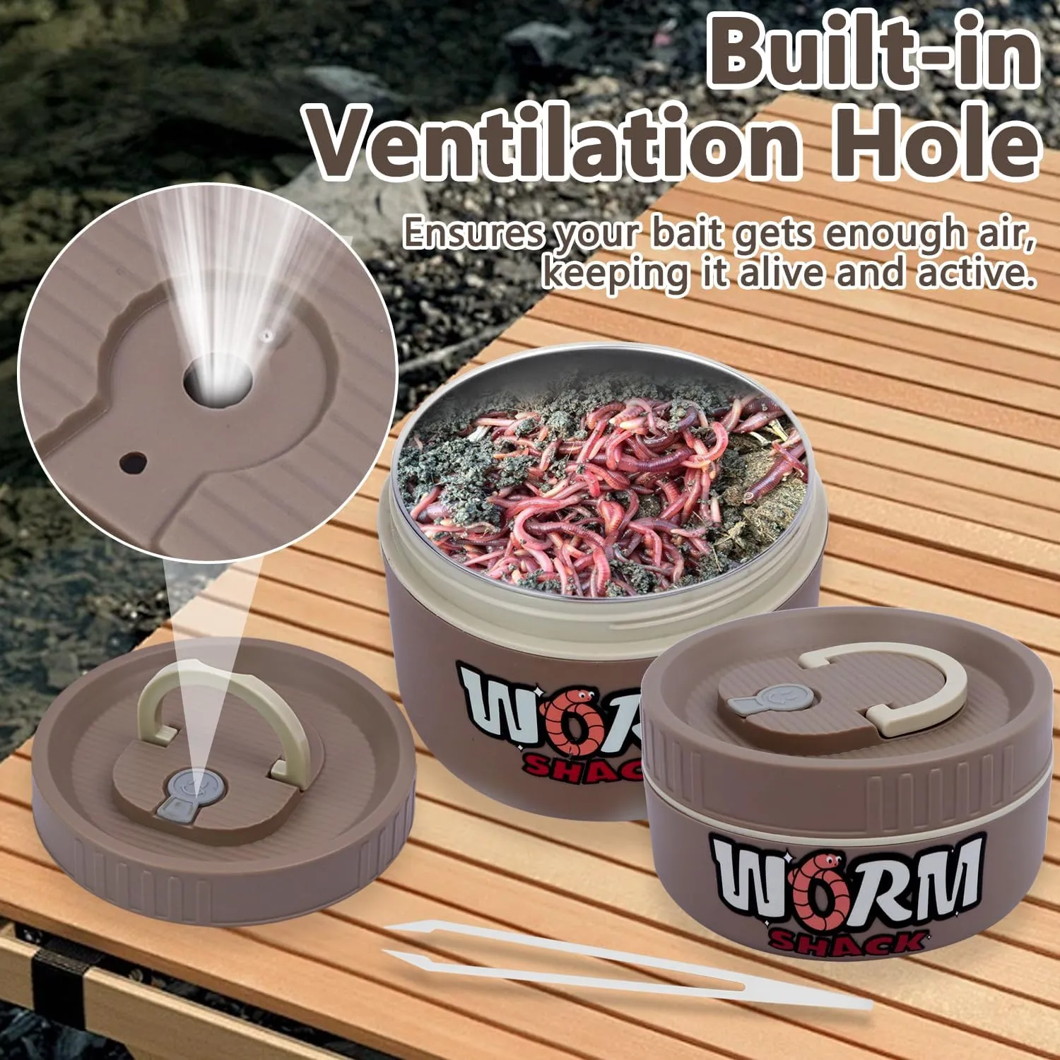 2Pcs Live Bait Storage,Fishing Bait Container, Stainless Steel Worm Storage Box, Nightcrawler Box, Bait Tank, Compact and Durable,Small and Portable, Keeps Bait Fresh and Alive