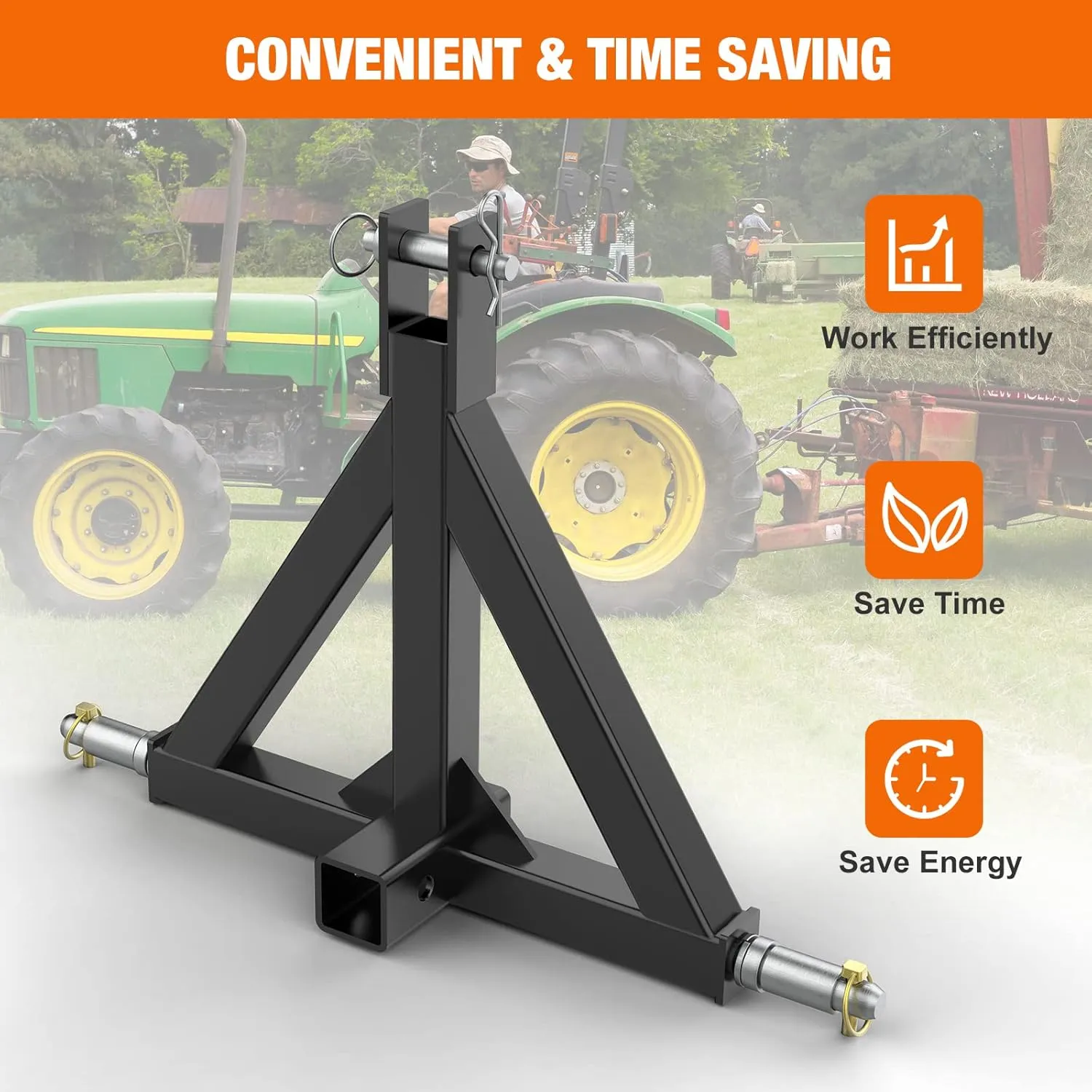 3 Point 2" Trailer Hitch Receiver Heavy Duty 3pt Tractor Mover Drawbar Hitch Category 1 Compatible with BX, Kubota, John Deere, NorTrac, Kioti, Yanmar Black