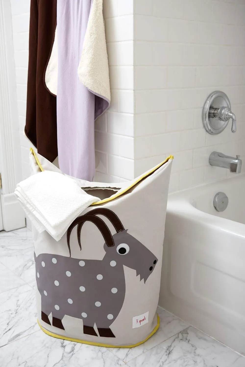3 Sprouts Baby Laundry Basket for Nursery - Hamper with Handles/Lid, Large Storage Basket, Toy Bin, Room Decor - Kids Hamper, Baby Clothes Storage Organizer, Goat