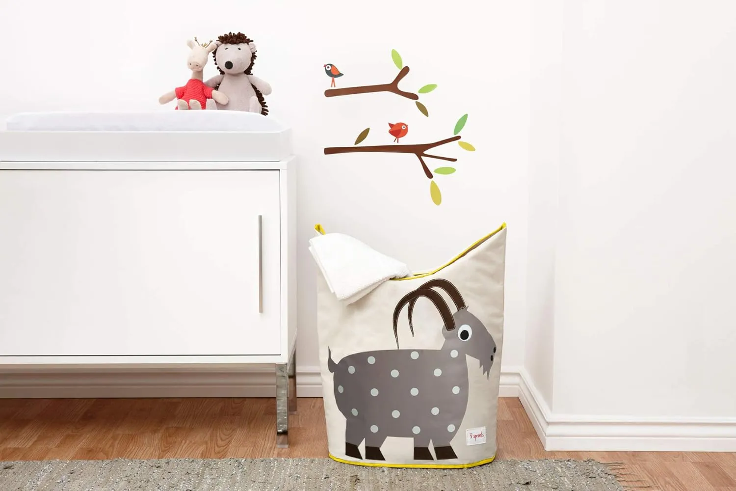3 Sprouts Baby Laundry Basket for Nursery - Hamper with Handles/Lid, Large Storage Basket, Toy Bin, Room Decor - Kids Hamper, Baby Clothes Storage Organizer, Goat
