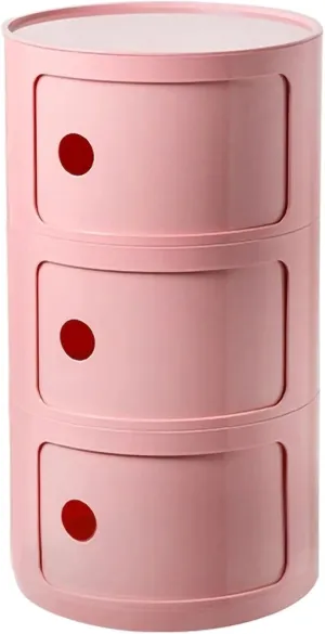3 Tier Round Nightstand with Drawer, Pink Plastic Nightstand Round Side Table with Storage for Bathroom, Bedroom
