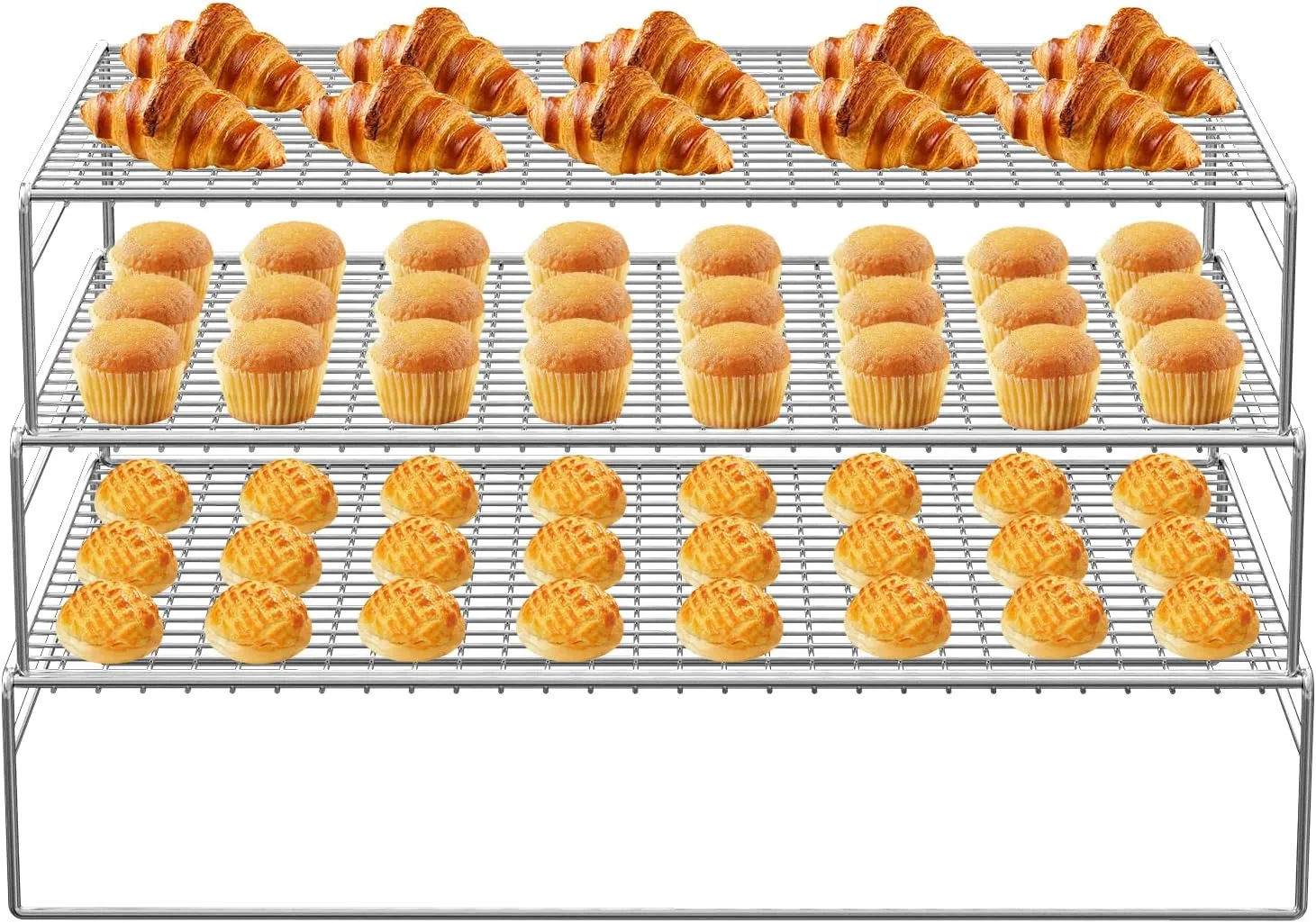 3-Tier Stackable Cooling Racks for Cooking and Baking Stainless Steel Wire Cooling rack Oven & Dishwasher Safe (15 * 10 * 3 inch LYW03)