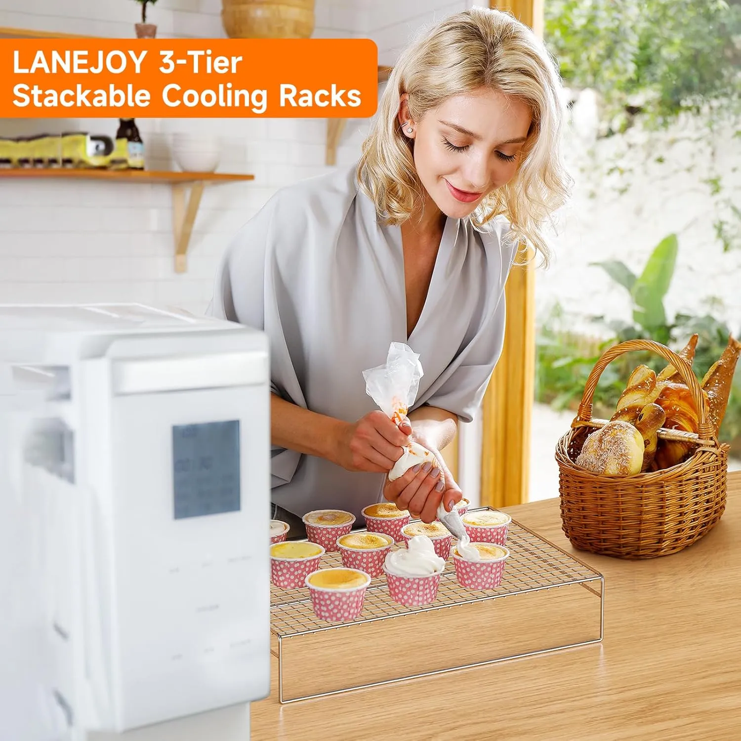 3-Tier Stackable Cooling Racks for Cooking and Baking Stainless Steel Wire Cooling rack Oven & Dishwasher Safe (15 * 10 * 3 inch LYW03)