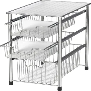 3 Tier Storage Shelf Cabinet Rack,Multi-Purpose Sliding Basket Organizer Drawer for Bathroom Kitchen