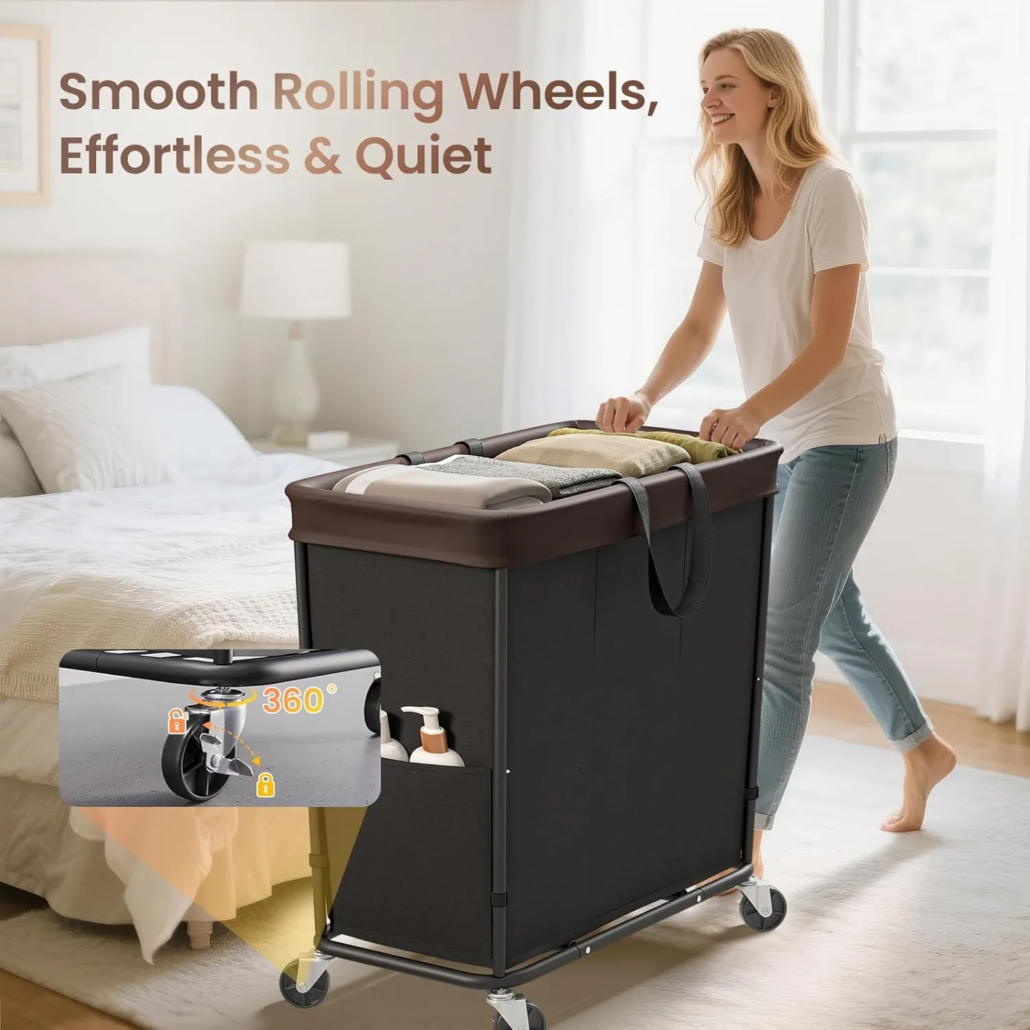 320L Laundry Basket with Wheels, 3-Section Rolling Hamper for Laundry, Extra Large Laundry Hamper with Wheels, Clothes Hamper Rolling Laundry Basket for Home, Bathrooms and Dorm(Black)