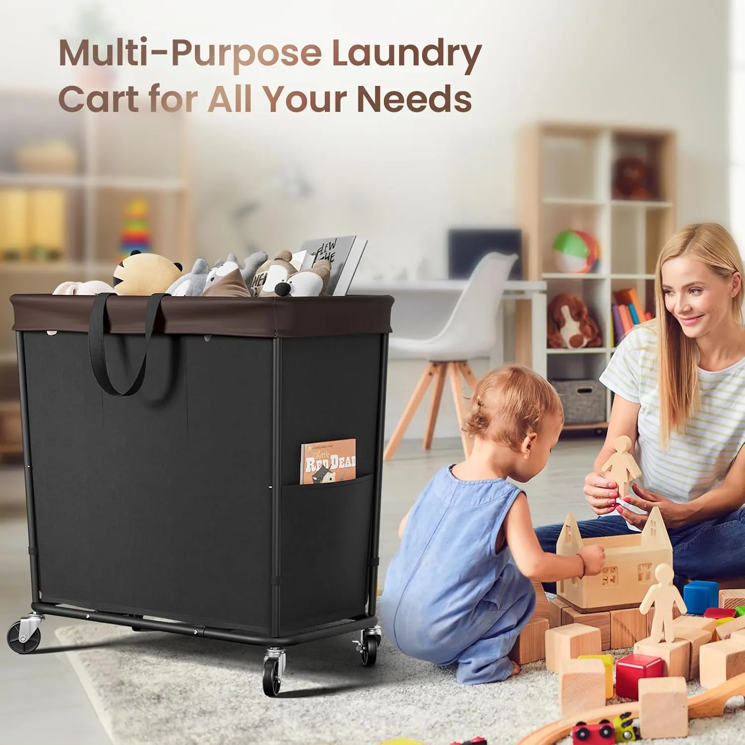 320L Laundry Basket with Wheels, 3-Section Rolling Hamper for Laundry, Extra Large Laundry Hamper with Wheels, Clothes Hamper Rolling Laundry Basket for Home, Bathrooms and Dorm(Black)