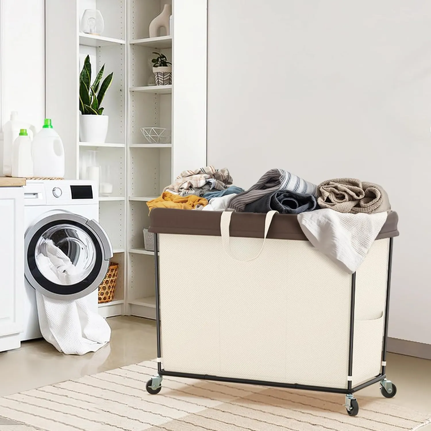 320L Laundry Hamper with Wheels, 3 Section Large Rolling Laundry Basket Bag with Wheels, Clothes Hamper Cart for Laundry, Bedroom, Bathroom and Dorm