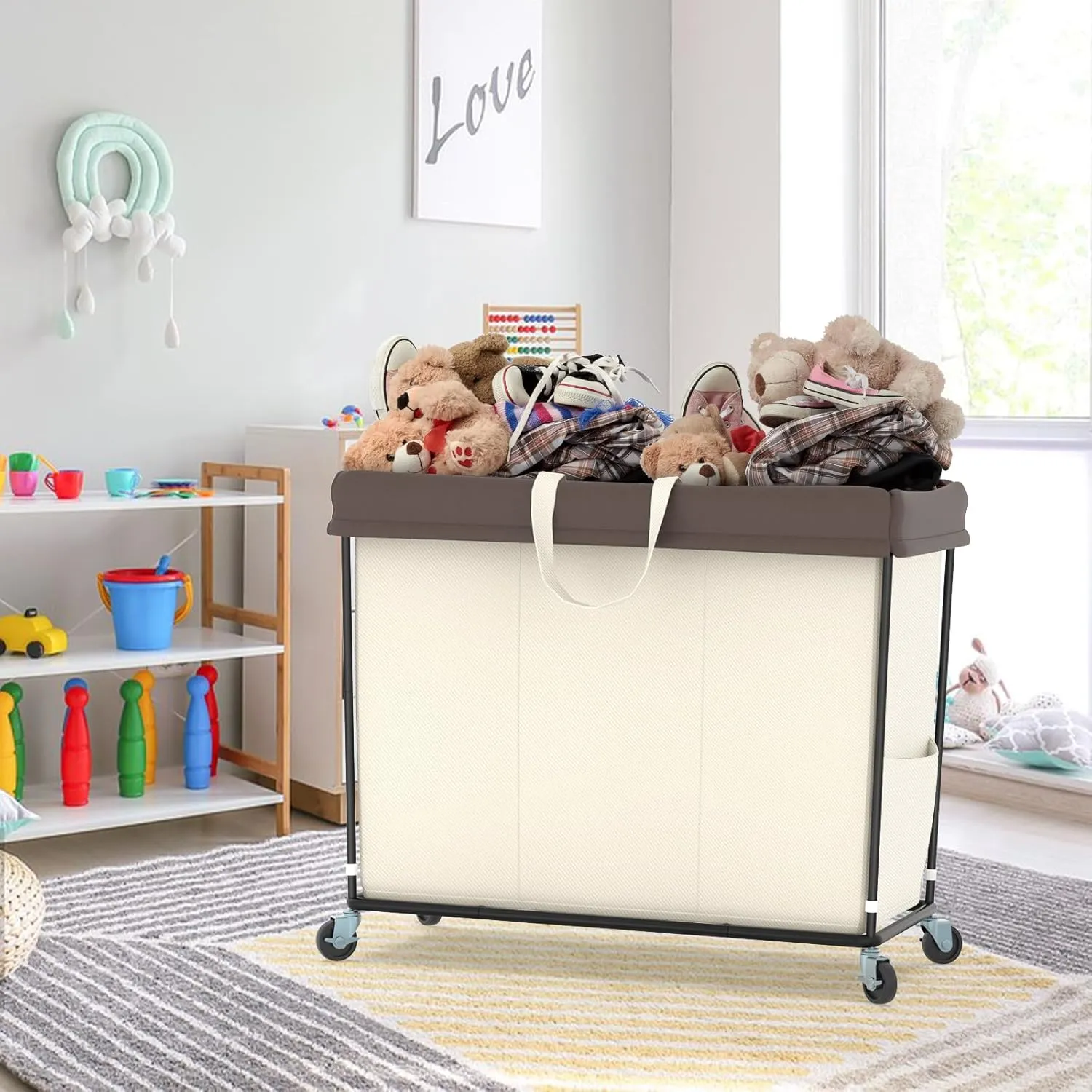 320L Laundry Hamper with Wheels, 3 Section Large Rolling Laundry Basket Bag with Wheels, Clothes Hamper Cart for Laundry, Bedroom, Bathroom and Dorm
