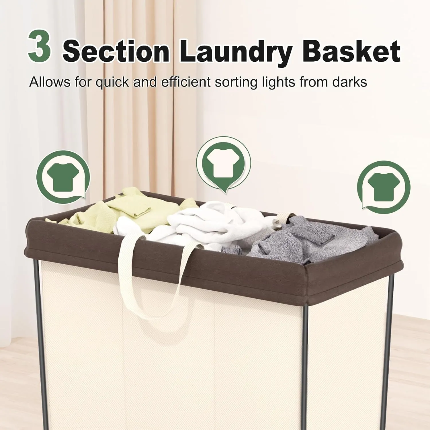 320L Laundry Hamper with Wheels, 3 Section Large Rolling Laundry Basket Bag with Wheels, Clothes Hamper Cart for Laundry, Bedroom, Bathroom and Dorm