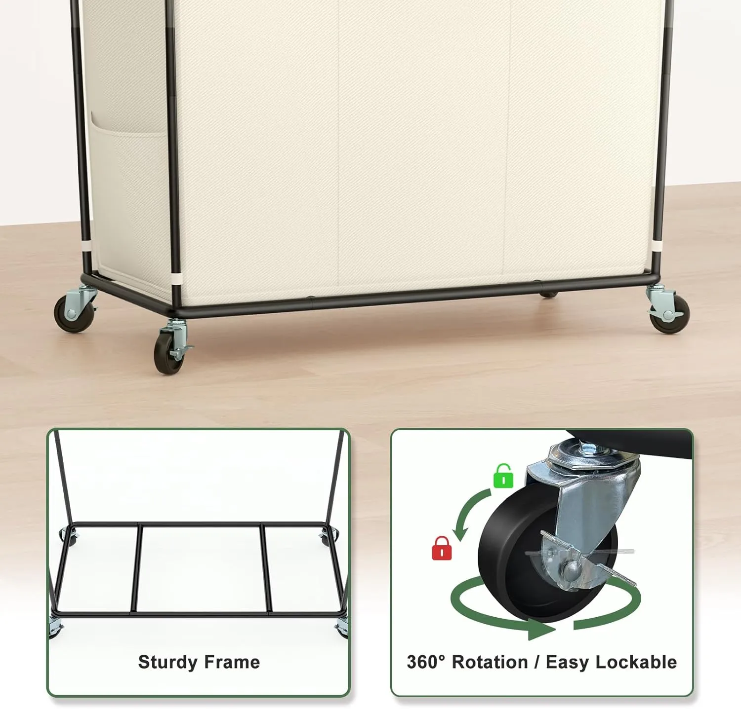 320L Laundry Hamper with Wheels, 3 Section Large Rolling Laundry Basket Bag with Wheels, Clothes Hamper Cart for Laundry, Bedroom, Bathroom and Dorm