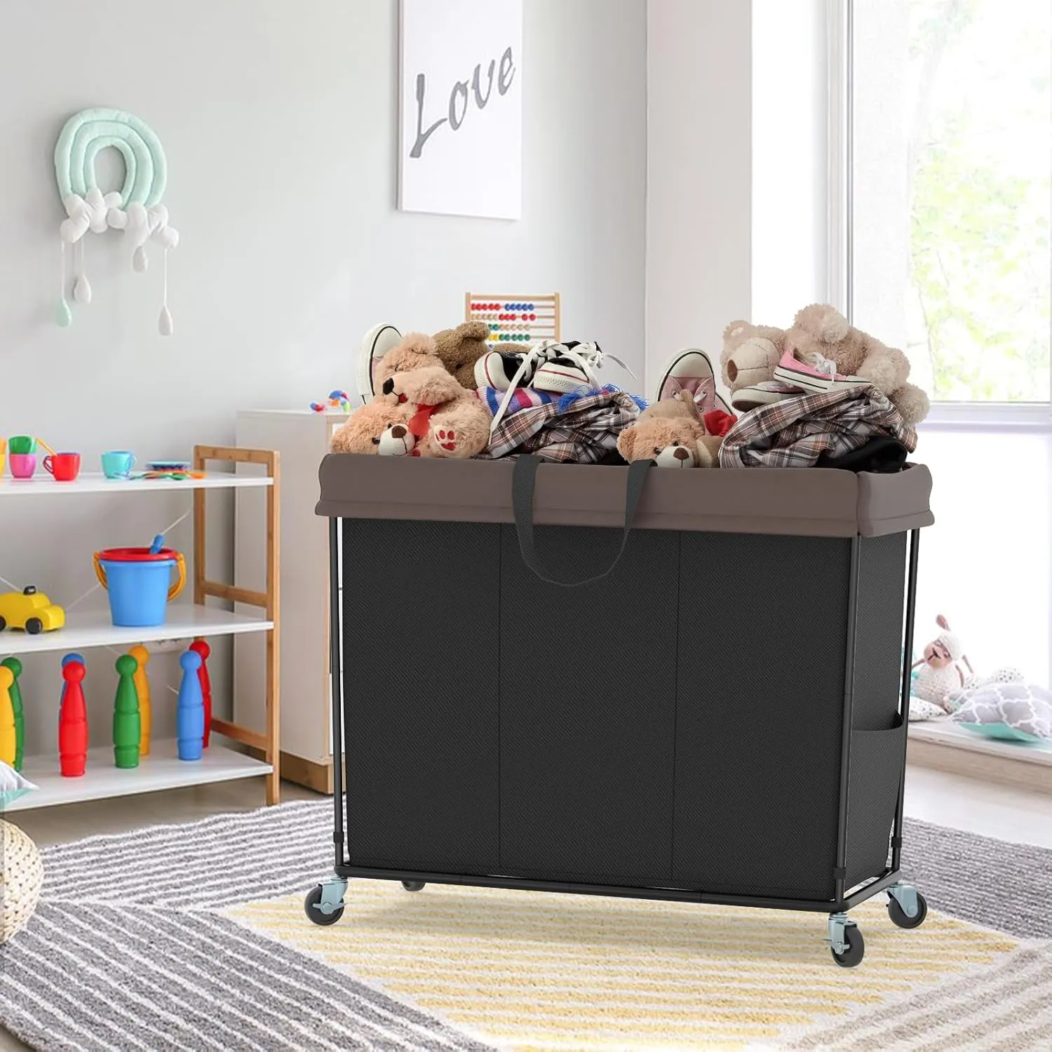 320L Laundry Hamper with Wheels, 3 Section Large Rolling Laundry Basket Bag with Wheels, Clothes Hamper Cart for Laundry, Bedroom, Bathroom and Dorm
