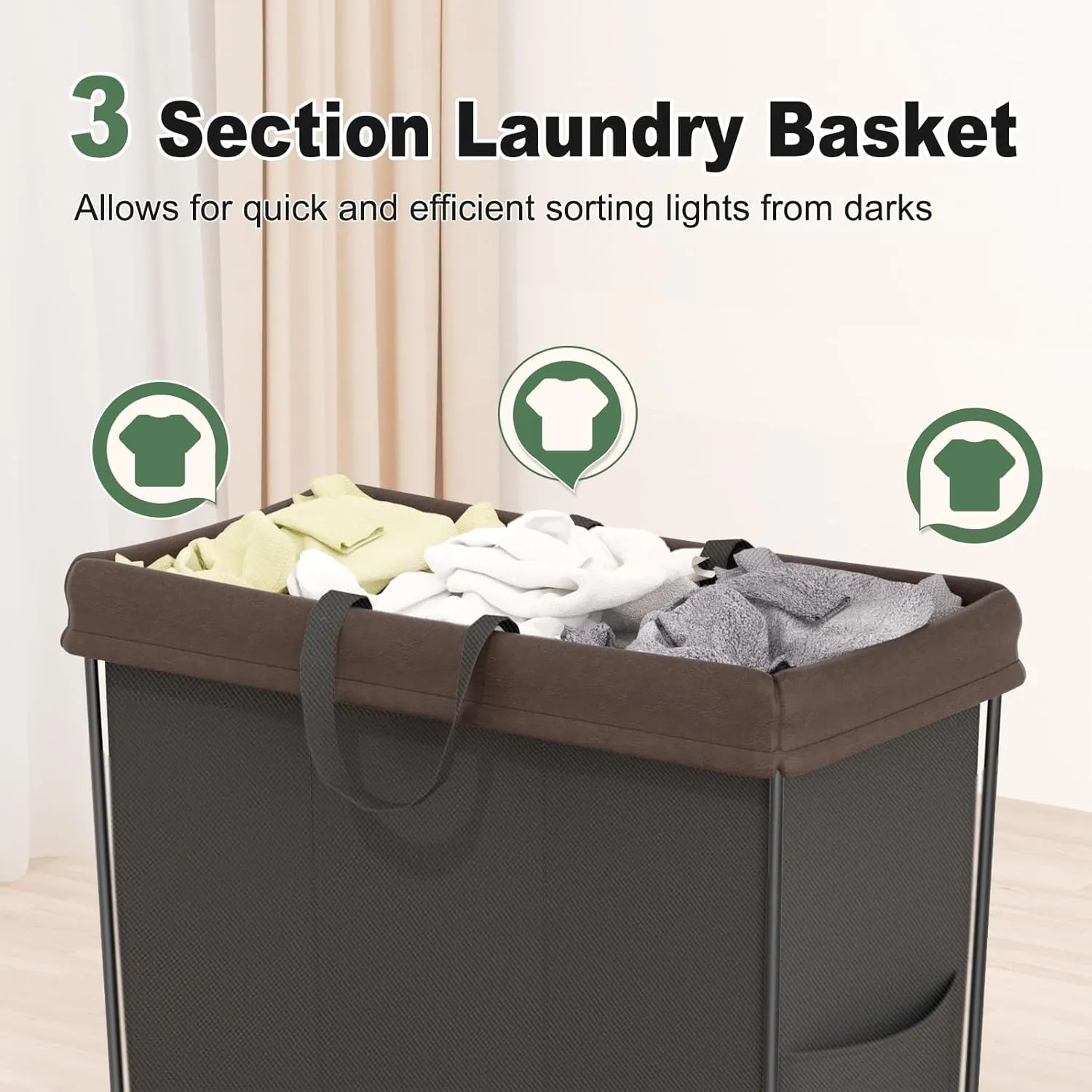 320L Laundry Hamper with Wheels, 3 Section Large Rolling Laundry Basket Bag with Wheels, Clothes Hamper Cart for Laundry, Bedroom, Bathroom and Dorm