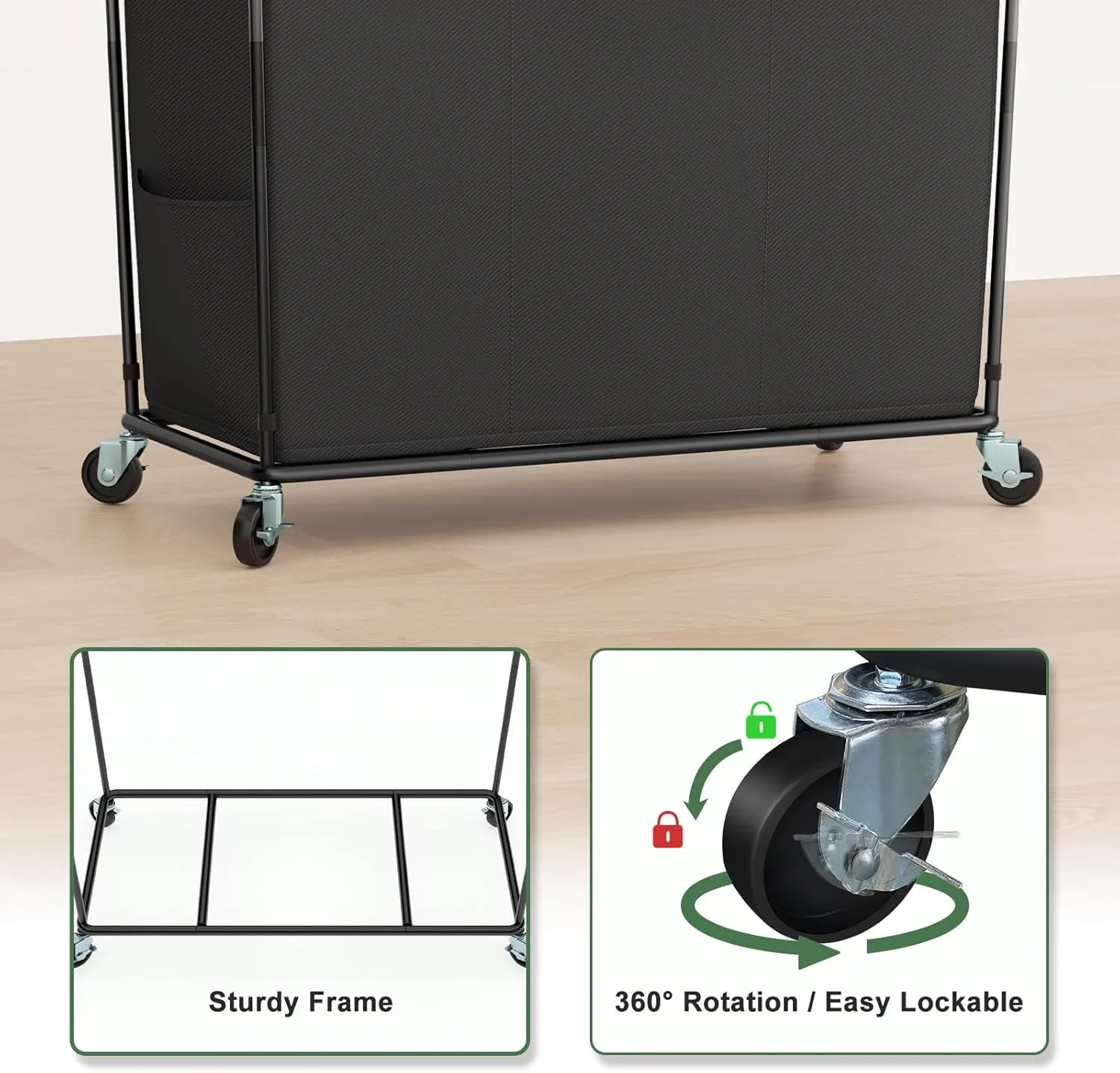 320L Laundry Hamper with Wheels, 3 Section Large Rolling Laundry Basket Bag with Wheels, Clothes Hamper Cart for Laundry, Bedroom, Bathroom and Dorm