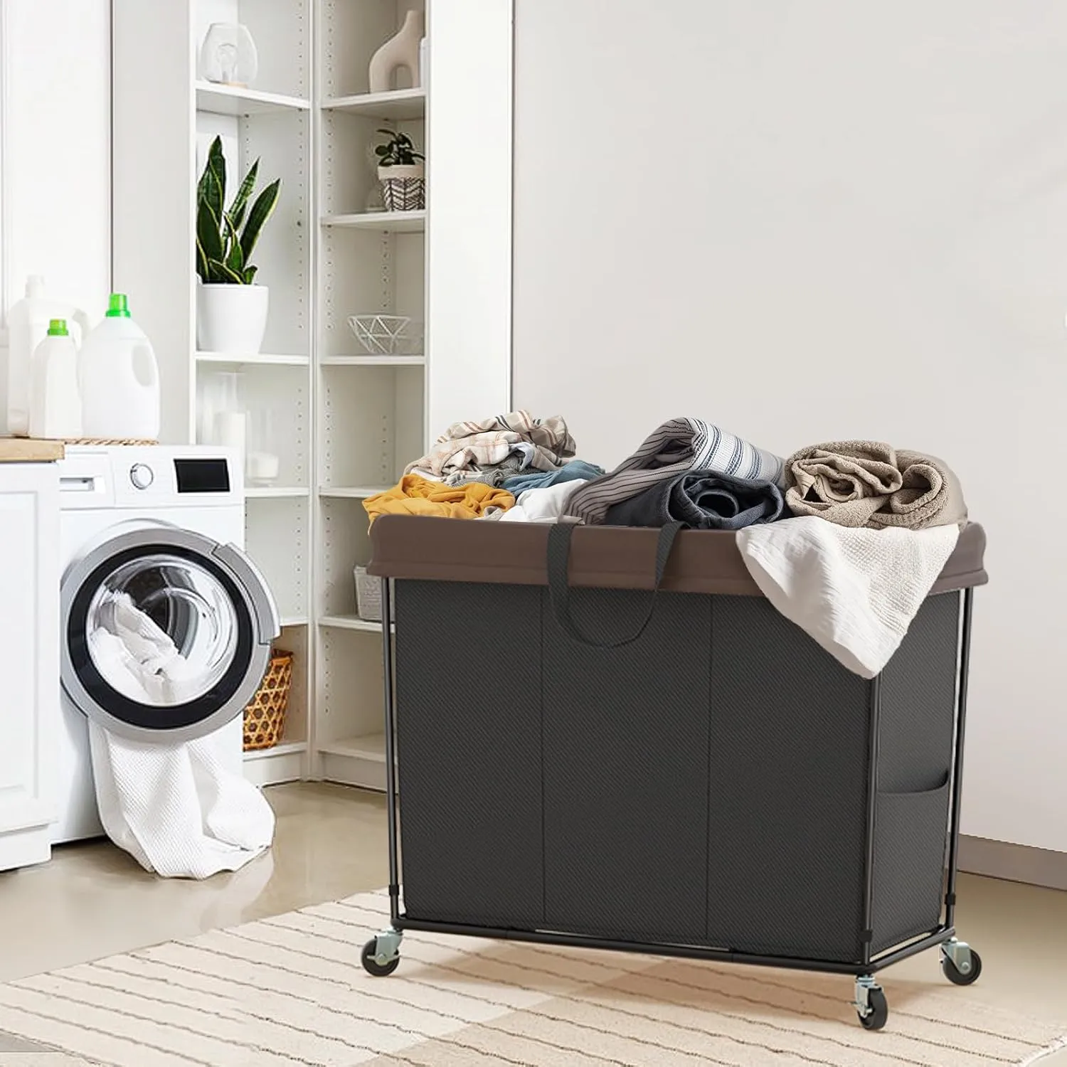 320L Laundry Hamper with Wheels, 3 Section Large Rolling Laundry Basket Bag with Wheels, Clothes Hamper Cart for Laundry, Bedroom, Bathroom and Dorm