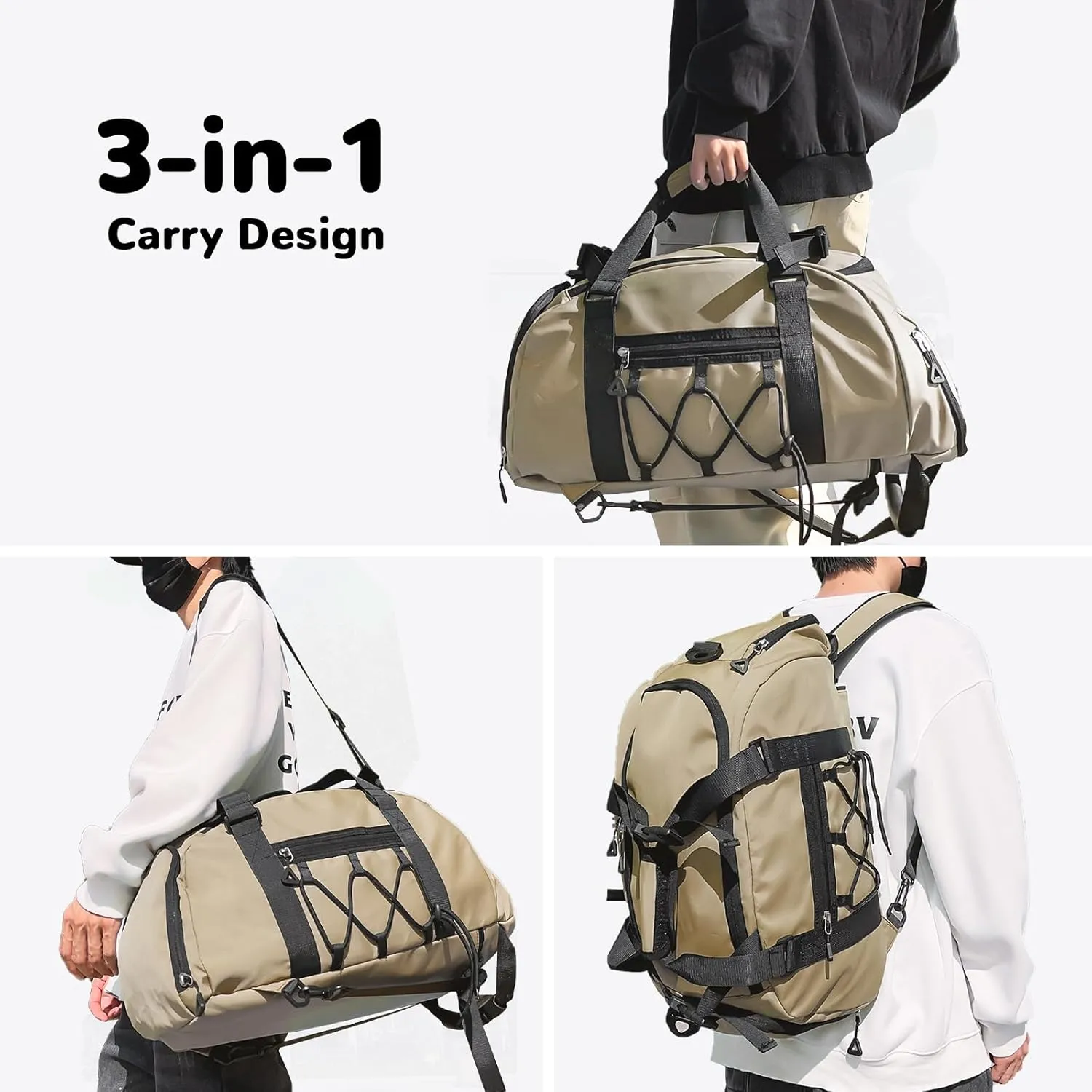 35L Khaki Mens Gym Bag with Shoe Compartment, Sports Duffle Bag for Men, Carry on Duffle Bags for Airplanes, Workout Bags for Gym Women, Weekender Overnight Duffle Backpack