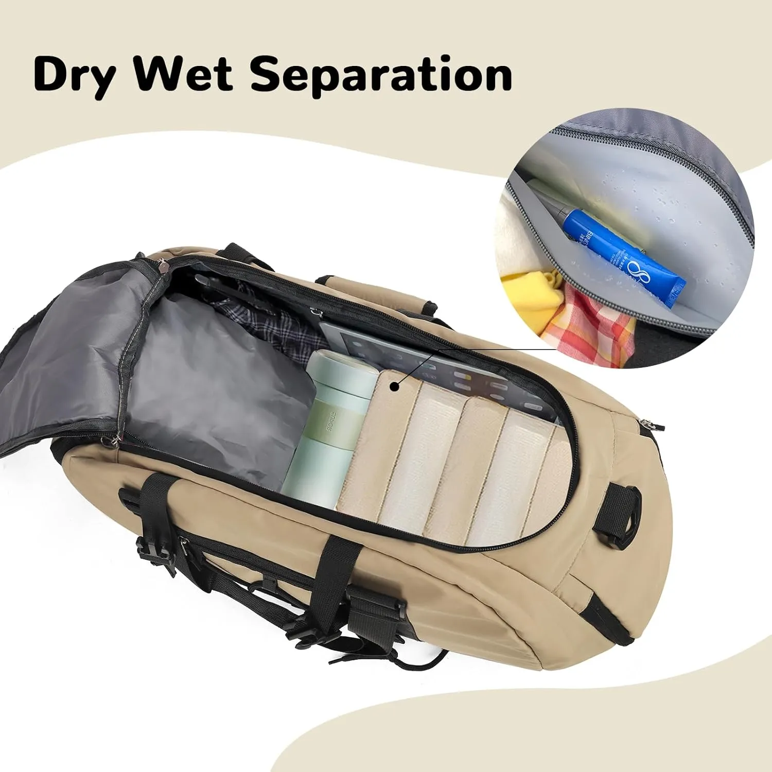 35L Khaki Mens Gym Bag with Shoe Compartment, Sports Duffle Bag for Men, Carry on Duffle Bags for Airplanes, Workout Bags for Gym Women, Weekender Overnight Duffle Backpack