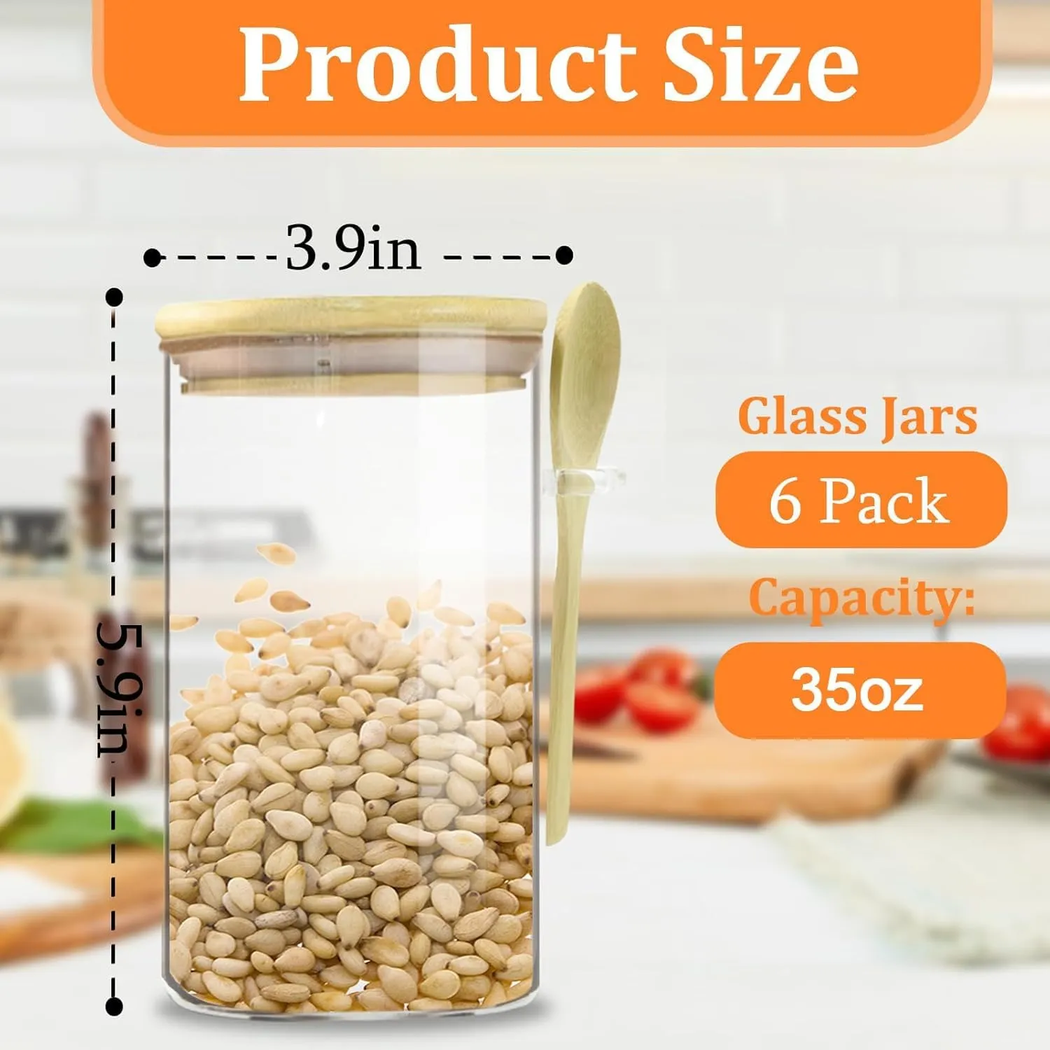 35oz glass seal jar storage container,with bamboo lid and spoon wide mouth, leak-proof, reusable, can be used for coffee beans, tea leaves, grains, dried fruits, etc (3.9 * 5.7inch*4)