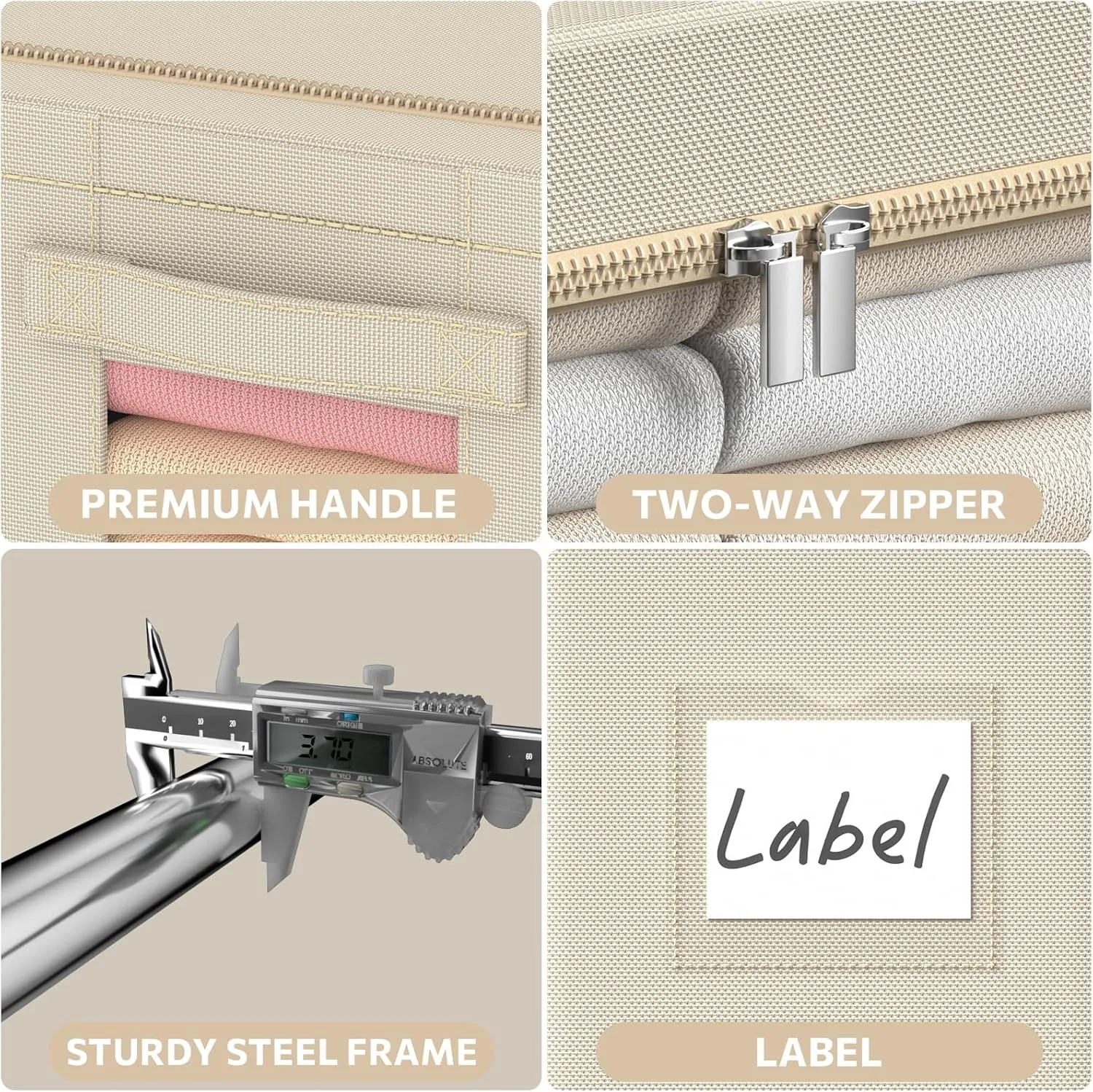 3Pack Frame Storage Box - Clothes Storage Bin Bags Oxford Fabric Foldable Stackable Container Organizer Set with Clear Window & Carry Handles (Beige, X-Small-36L)