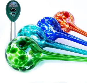 4 Large Plant Watering Globes - Plant Watering Devices - Plant Watering Bulbs - Self Watering Spikes - Self Watering Planter Insert - Hand Blown Glass - Free Moisture Meter by Cotswold Homeware