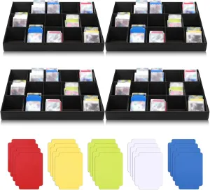 4 Pack Card Sorting Tray Black Stackable Card Organizer 15 Compartment Sorter Tray for Organizing Includes 20 Dividers