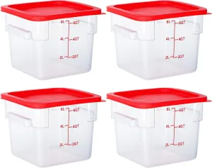 4 Pack Food Storage Containers with Lids, 6QT Square Clear Commercial Containers with Scales, NSF, Polycarbonate, New Version