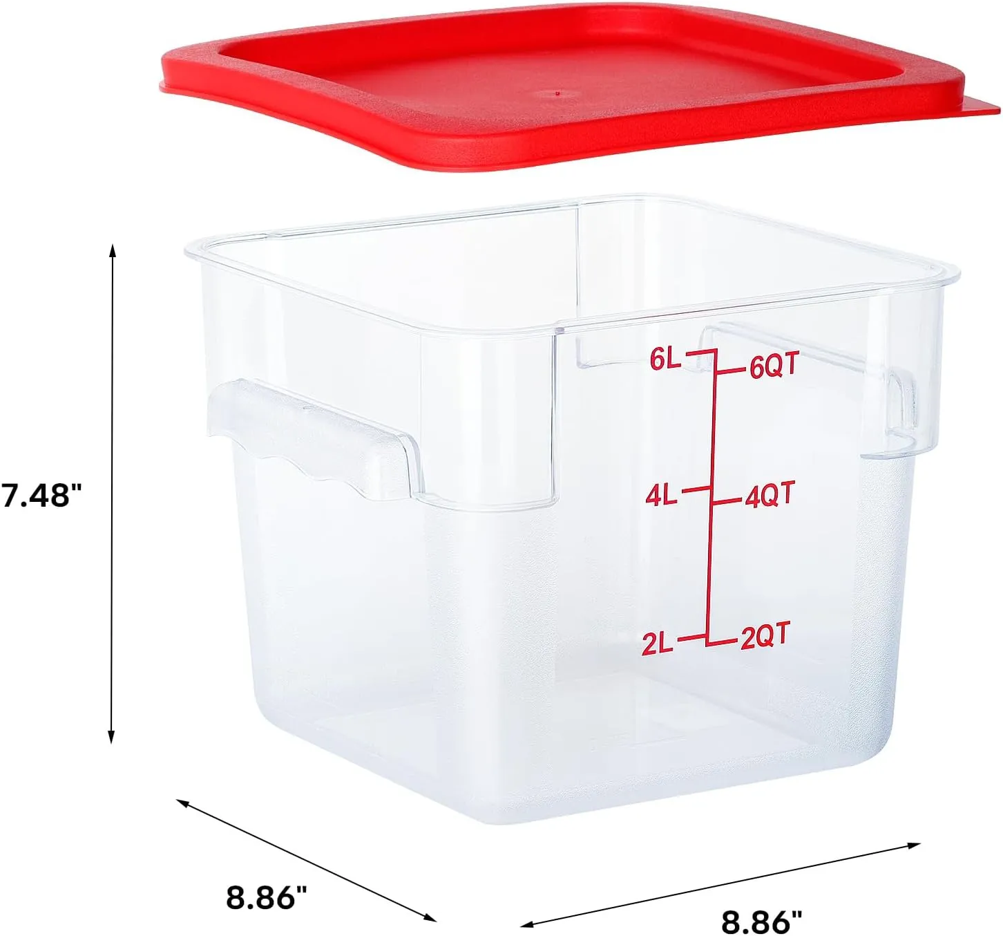 4 Pack Food Storage Containers with Lids, 6QT Square Clear Commercial Containers with Scales, NSF, Polycarbonate, New Version