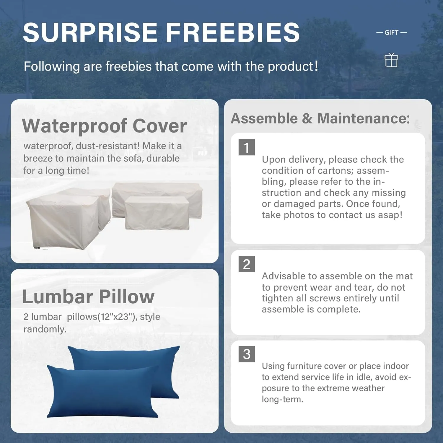 4 Pcs Patio Furniture Set - Outdoor Couch, Chairs, Storage Table - Navy Blue, No-Slip Cushions & Waterproof Covers