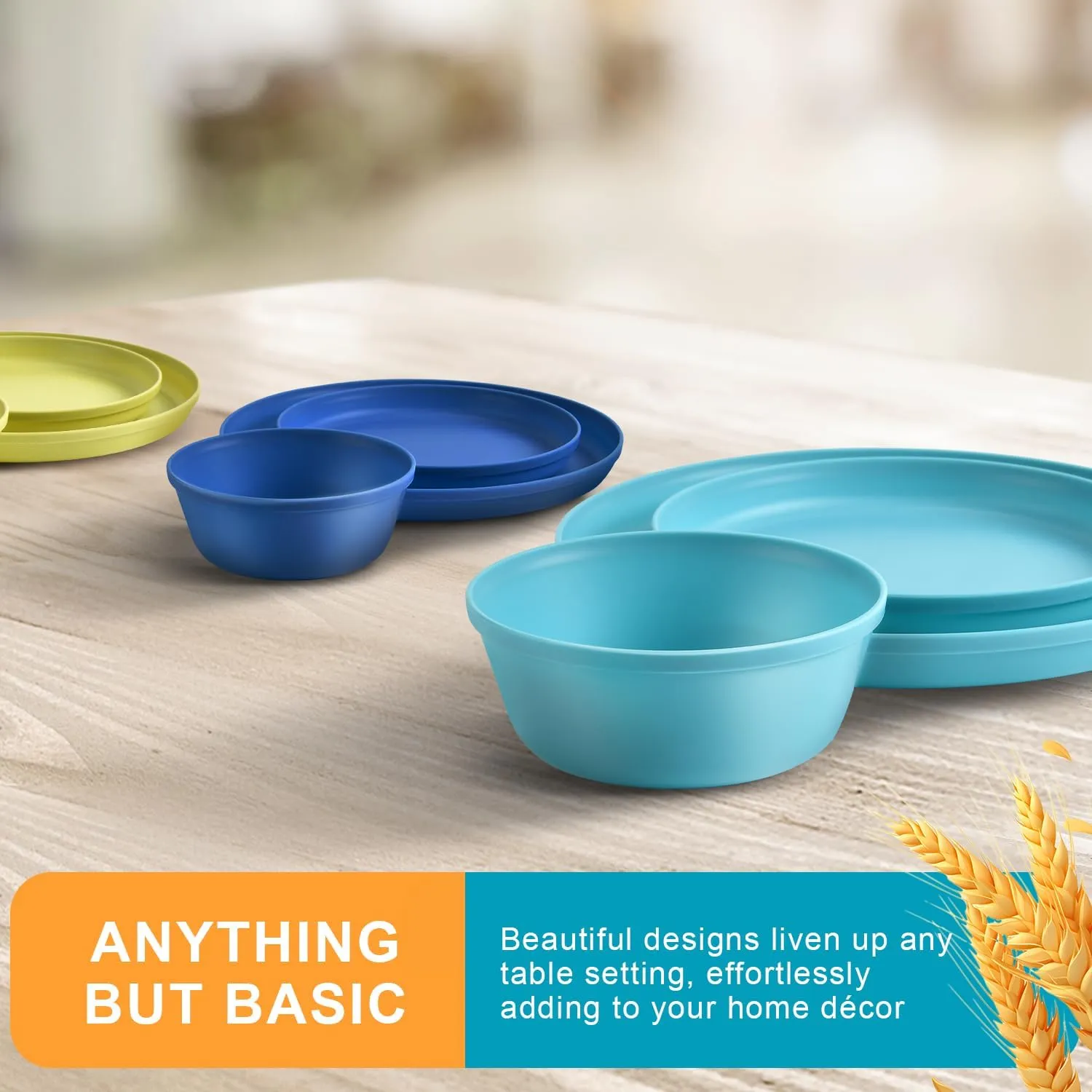 40-Piece Kitchen Plastic Dinnerware Set，Modern Dish Set for Apartment Essentials, Travel, Camping& RV, Picnic & Home Party, Reusable Plates Kids Plates and Bowls with Cutlery Set, Colorful