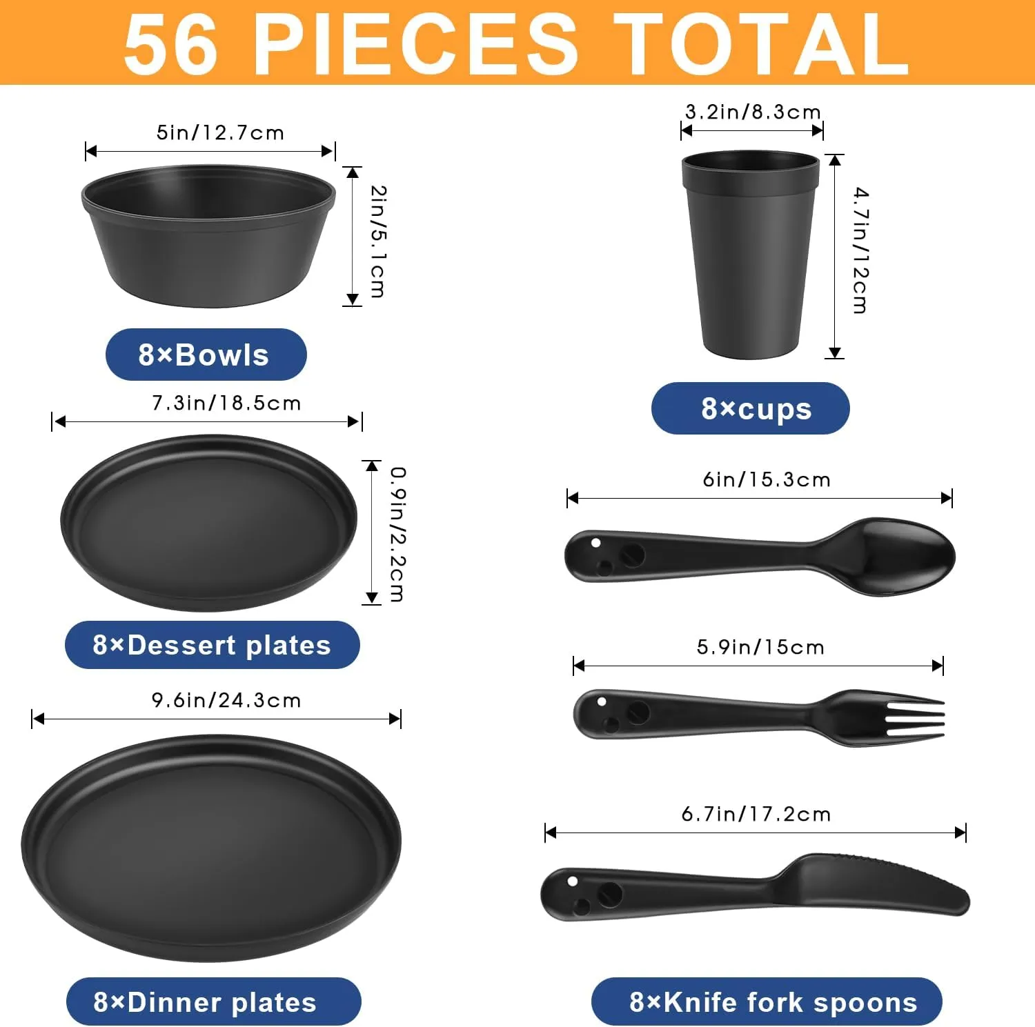 40-Piece Kitchen Plastic Dinnerware Set，Modern Dish Set for Apartment Essentials, Travel, Camping& RV, Picnic & Home Party, Reusable Plates Kids Plates and Bowls with Cutlery Set, Colorful