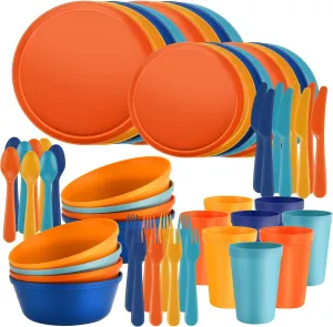 40-Piece Kitchen Plastic Dinnerware Set，Modern Dish Set for Apartment Essentials, Travel, Camping& RV, Picnic & Home Party, Reusable Plates Kids Plates and Bowls with Cutlery Set, Colorful