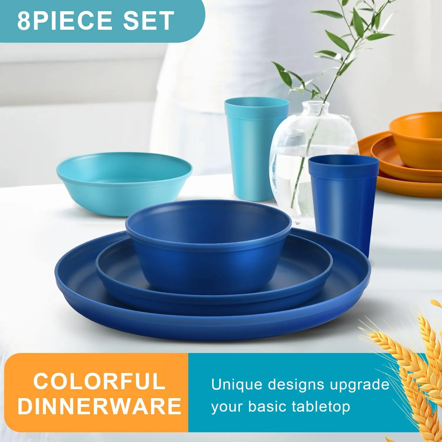 40-Piece Kitchen Plastic Dinnerware Set，Modern Dish Set for Apartment Essentials, Travel, Camping& RV, Picnic & Home Party, Reusable Plates Kids Plates and Bowls with Cutlery Set, Colorful