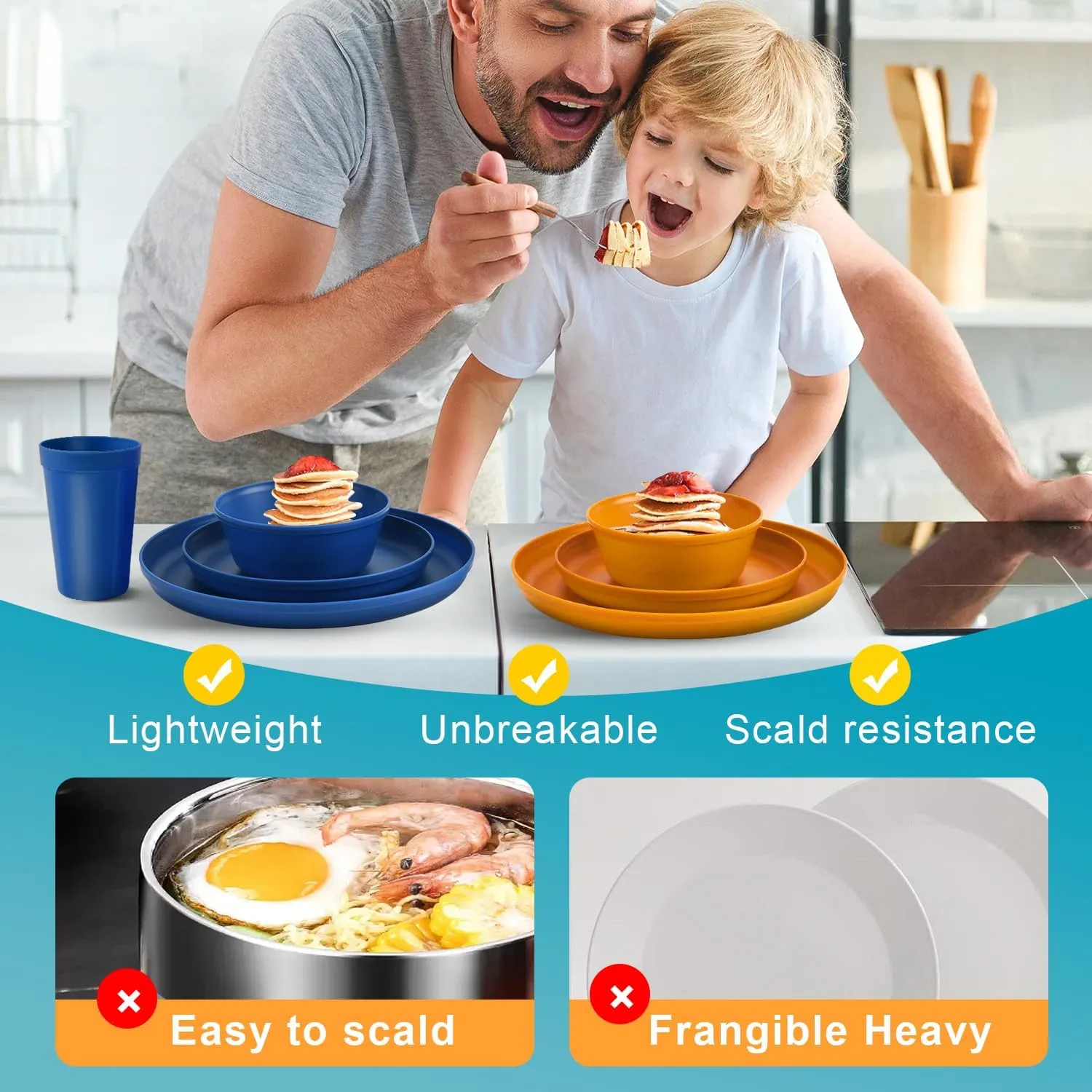 40-Piece Kitchen Plastic Dinnerware Set，Modern Dish Set for Apartment Essentials, Travel, Camping& RV, Picnic & Home Party, Reusable Plates Kids Plates and Bowls with Cutlery Set, Colorful