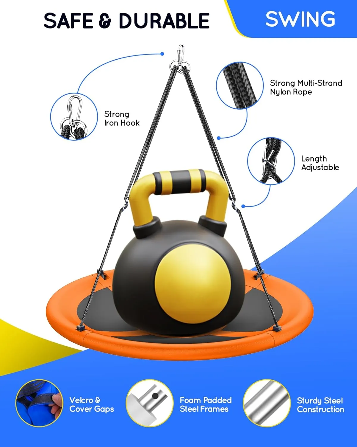 43" Saucer Tree Swing for Kids Adult, 700lbs Weight Capacity, Waterproof Flying Saucer Swing with Adjustable Hanging Straps, Swing Seats for Backyard Outdoor Indoor Playground, Orange