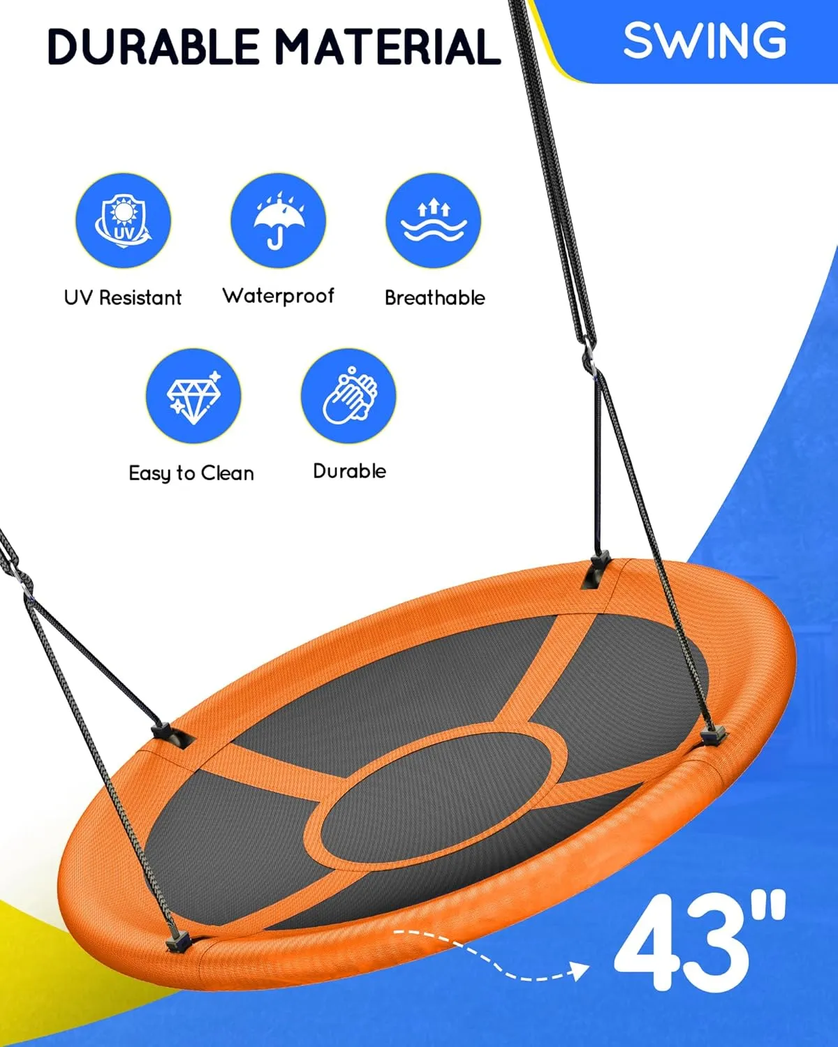 43" Saucer Tree Swing for Kids Adult, 700lbs Weight Capacity, Waterproof Flying Saucer Swing with Adjustable Hanging Straps, Swing Seats for Backyard Outdoor Indoor Playground, Orange