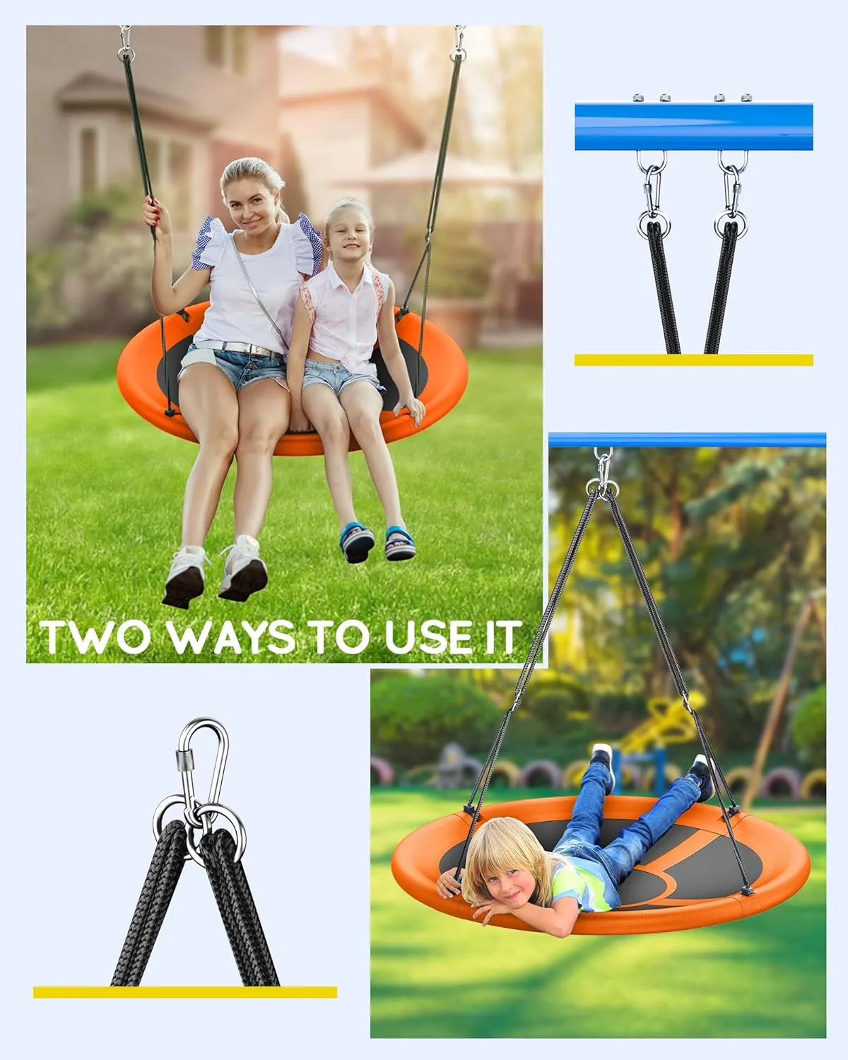 43" Saucer Tree Swing for Kids Adult, 700lbs Weight Capacity, Waterproof Flying Saucer Swing with Adjustable Hanging Straps, Swing Seats for Backyard Outdoor Indoor Playground, Orange