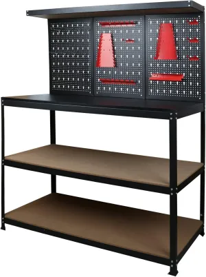 47 inch Multipurpose Workbench with Pegboard, Double Storage Platform and Tool Organizer for Garage Workshop