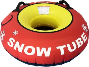 48 inch Inflatable Snow Tube Sled with Nylon Cover and Hard Bottom- Heavy Duty River Tube Float for Adults and Kids